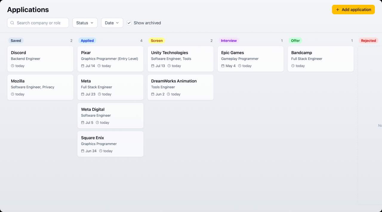 Takeoff dashboard showing a job listing being added with status tracking