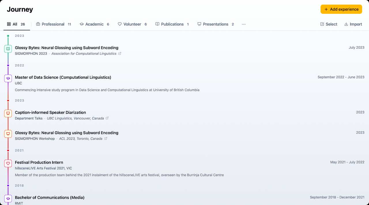 Takeoff portfolio and resume builder interface